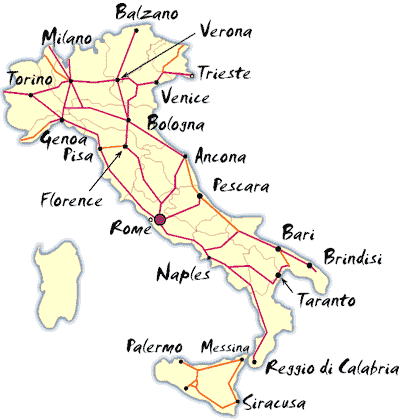 Схема железных дорог в Италии