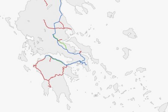 Схема железнодорожных путей в Греции