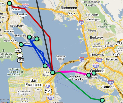 Карта паромного сообщения Сан-Франциско
